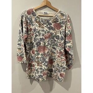 Vintage 90s Basic Editions Tunic Top Floral Large Cottagecore USA Made Comfort